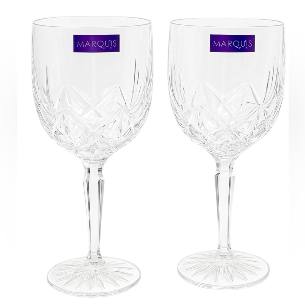 Waterford Brookside Marquis Crystal Wine Goblets Set of 2 8.5” tall , 12oz NWOB